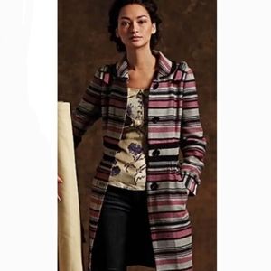 ELEVENSES Striped Tailored Long Peacoat